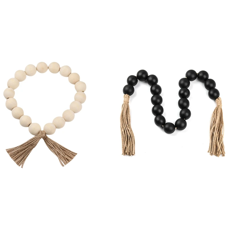 

Boho Wall Hanging Decor Rustic Country Prayer Farmhouse Wood Bead Garland Tassels Room Decoration Accessories