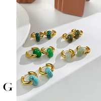 ghidbk multicolor natural stone donut beads hoop huggie earrings for women chunky gold color thick hoops detachable gem earrings