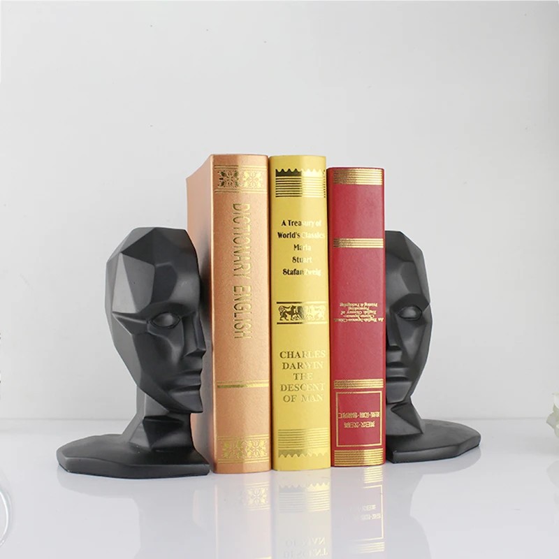 Resin Human Face Brain Bookends Vintage Book Stopper Adjustable Bookshelf Stand For Books Home Office Decorations Desk Organizer