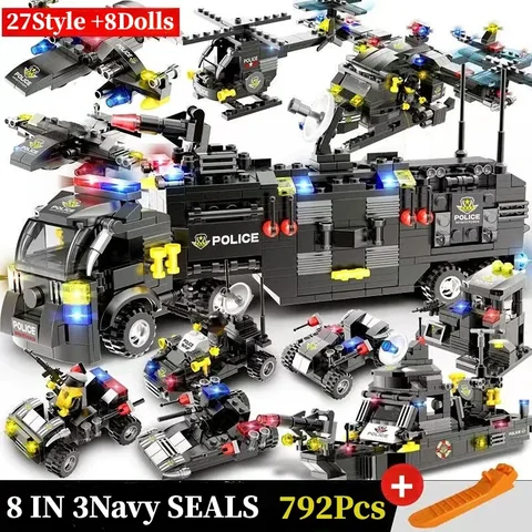 Совместим с Lego городская серия-полицейский Station SWAT Team Military Truck Car Fighting War Robot Building для детей