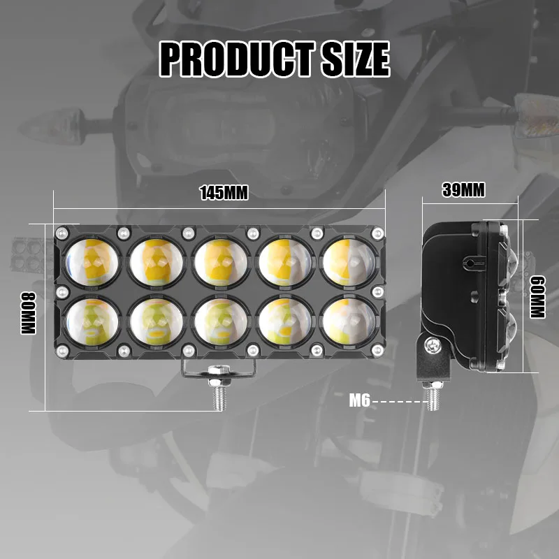 40W 10led Мотоциклетный прожектор Двухрядный рабочий свет Бар Белый Желтый
