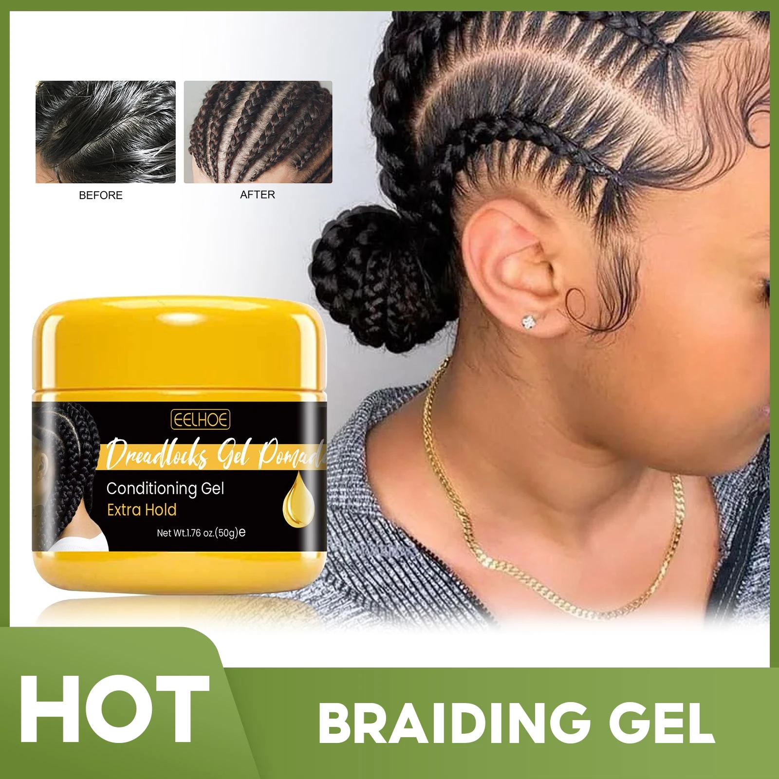 

50g Hair Braiding Gel Hair Styling Waxes Cream Long Lasting Twist Strong Hold Smooth Hair Styling Anti-Frizz Edges Braid Wax