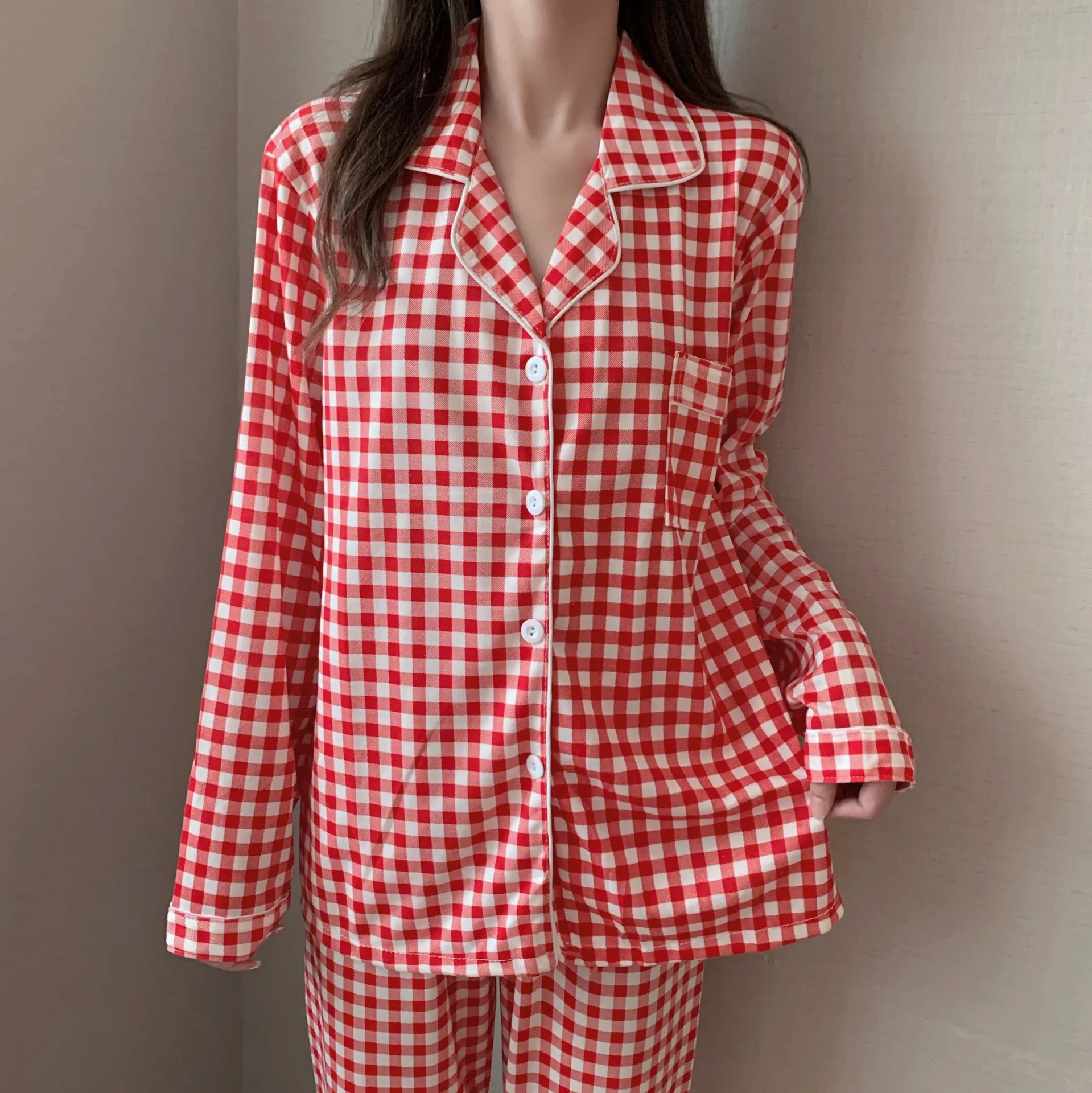 2022 new pajamas women spring and autumn cotton long sleeve cardigan senior feeling can be worn outside the residential suit set