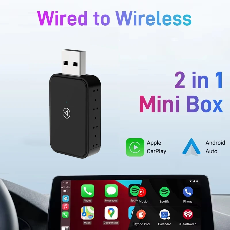 Мини-бокс 2в1 проводной к беспроводному CarPlay и Android Auto 5 ГГц скорость передачи Wi-Fi5
