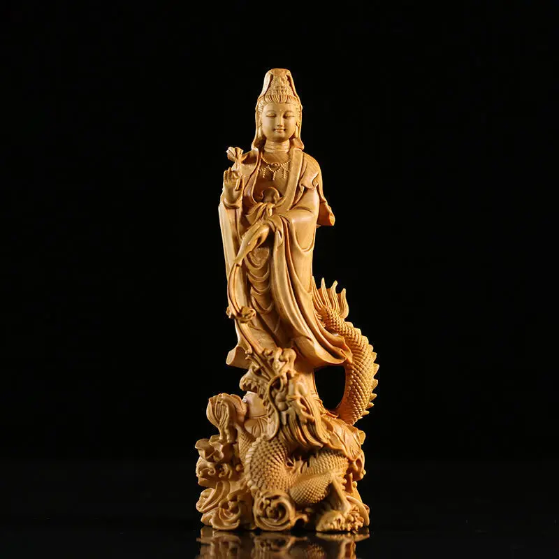 Wood Carving Guanyin Statue Buddha Ornaments Buddhism Home Decor Hand-carved Buddha Figurines Home Living Room Feng Shui