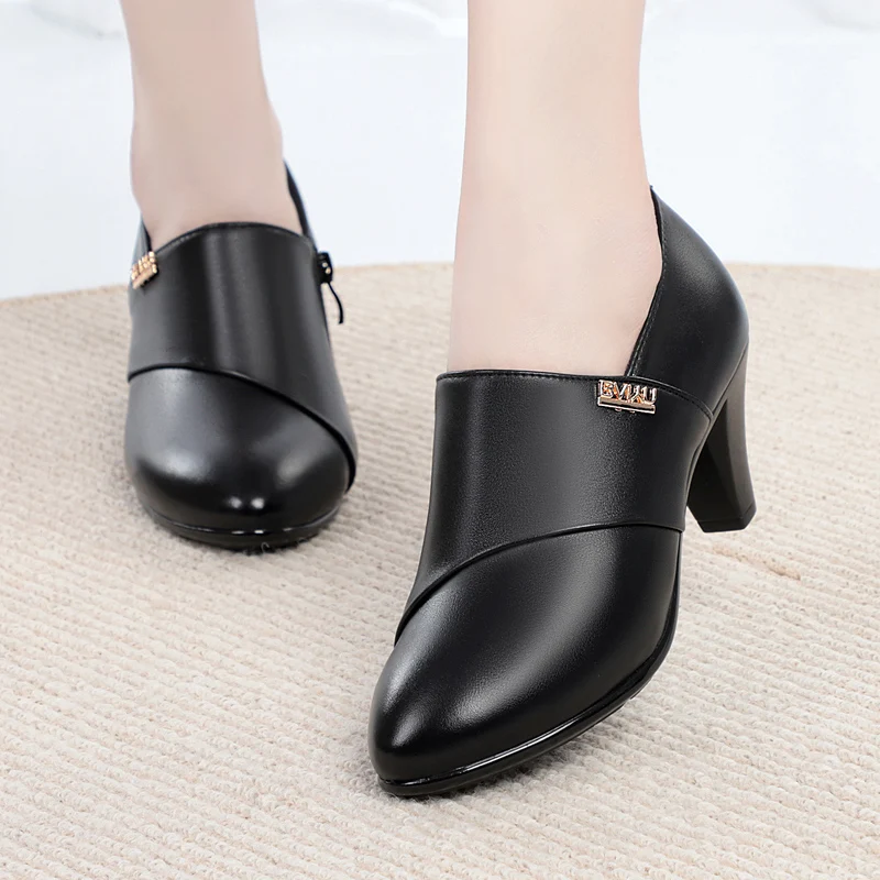 

2022 Fashion Shoes Women Autumn New Genuine Leather Female Office Shoes High Heels Shoes For Women