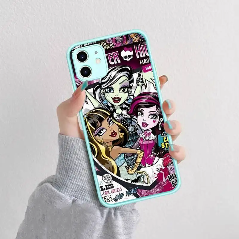 M-MonsterS Cartoon H-HighS Phone Case for iPhone 14 11 12 13 Mini Pro Max 8 7 Plus X XR XS MAX Translucent Matte Cover