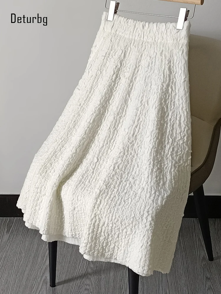 

Women's Fashion Wrinkled Design Knitted Wool Skirts Ladies Stretchy High Waist Thickened White A-Line Skirts 2022 Winter K191