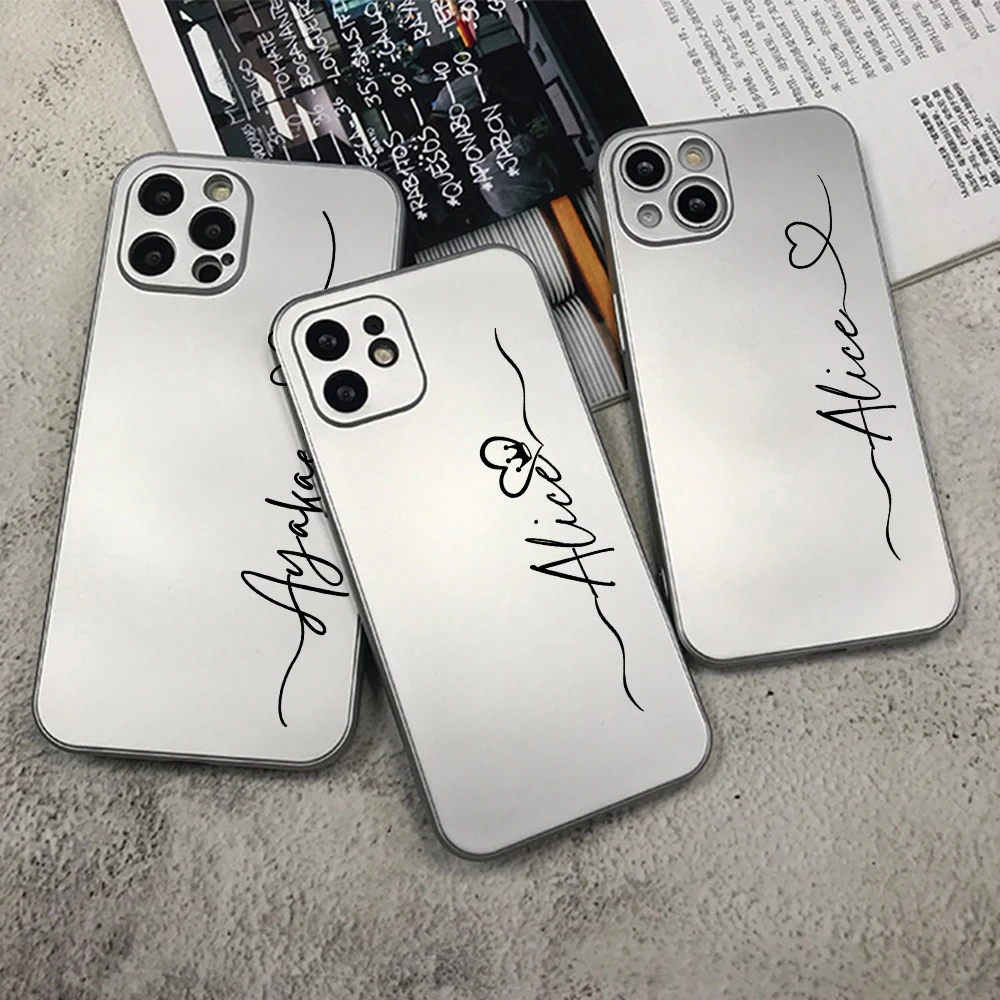 

Plating Custom Name Phone Case for iPhone 14 13 12 11 Pro Max X XS XR 7 8 Plus Internet Celebrity Silicone Shockproof Soft Cover