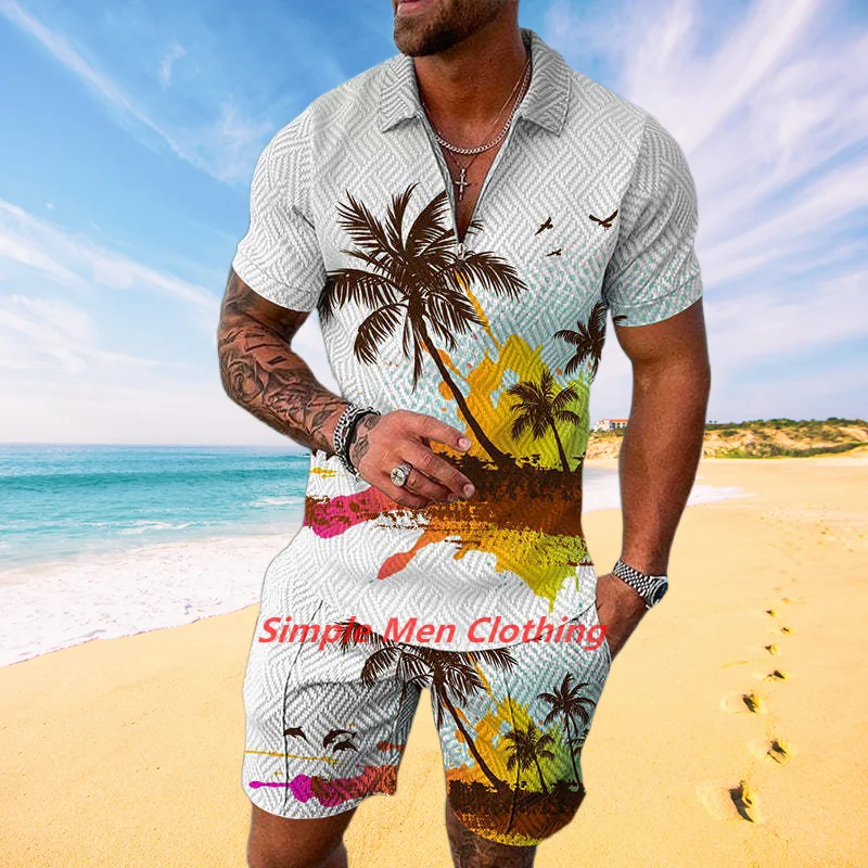 

Luxury Brand Casual Suit Men's Polo Shirts&Shorts 2 Piece Sets Zipper Lapel T-shirt Short Sleeve Tracksuit Male Jogger Outfits
