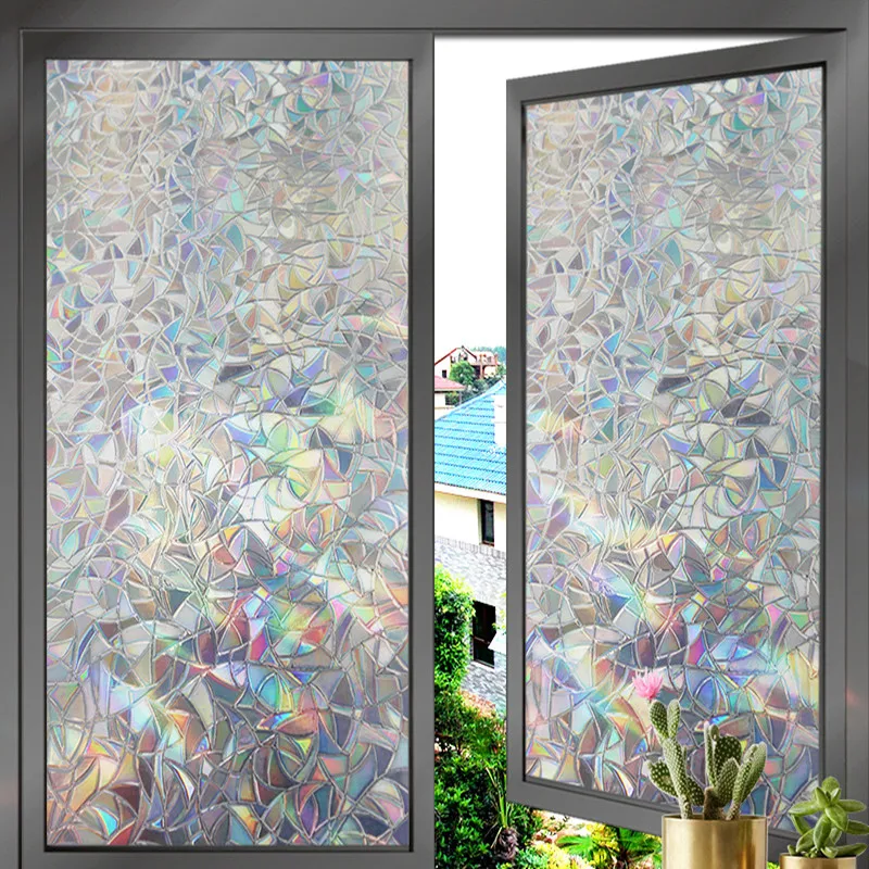 

3D Rainbow Window Film Ecology Non Toxic Glass Vinyl for Home Static Cling Stained Glass Film Insulation office Window Sticker