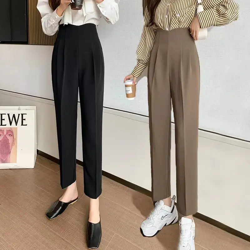 

Women 2022 Spring Summer Suit Pants Loose Office Lady Ankle-length Trousers female All Match Casual High Waist Harem Pants H40