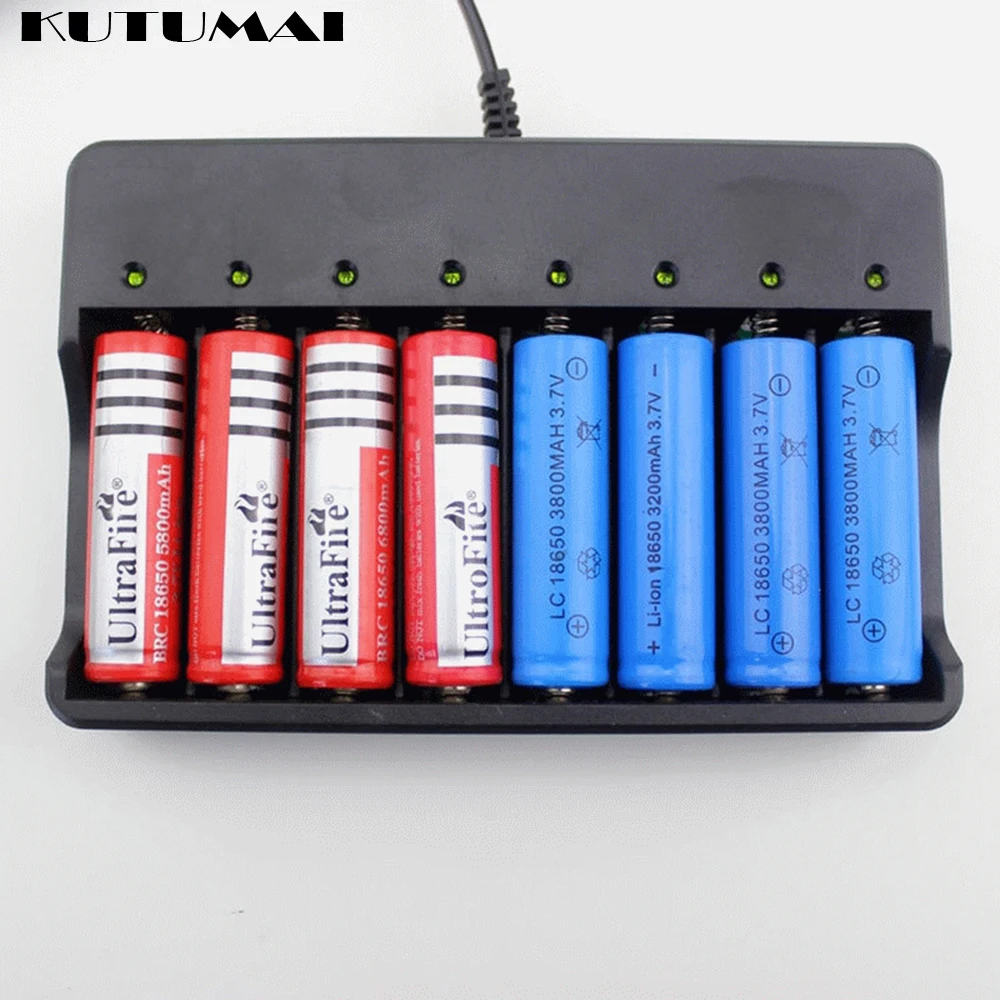 Cargador de batería 18650 con 8 ranuras, carga de batería de iones de litio, AA, AAA, 18350, 16340, 14500, 10440, 14500, 16340, 16650, enchufe europeo
