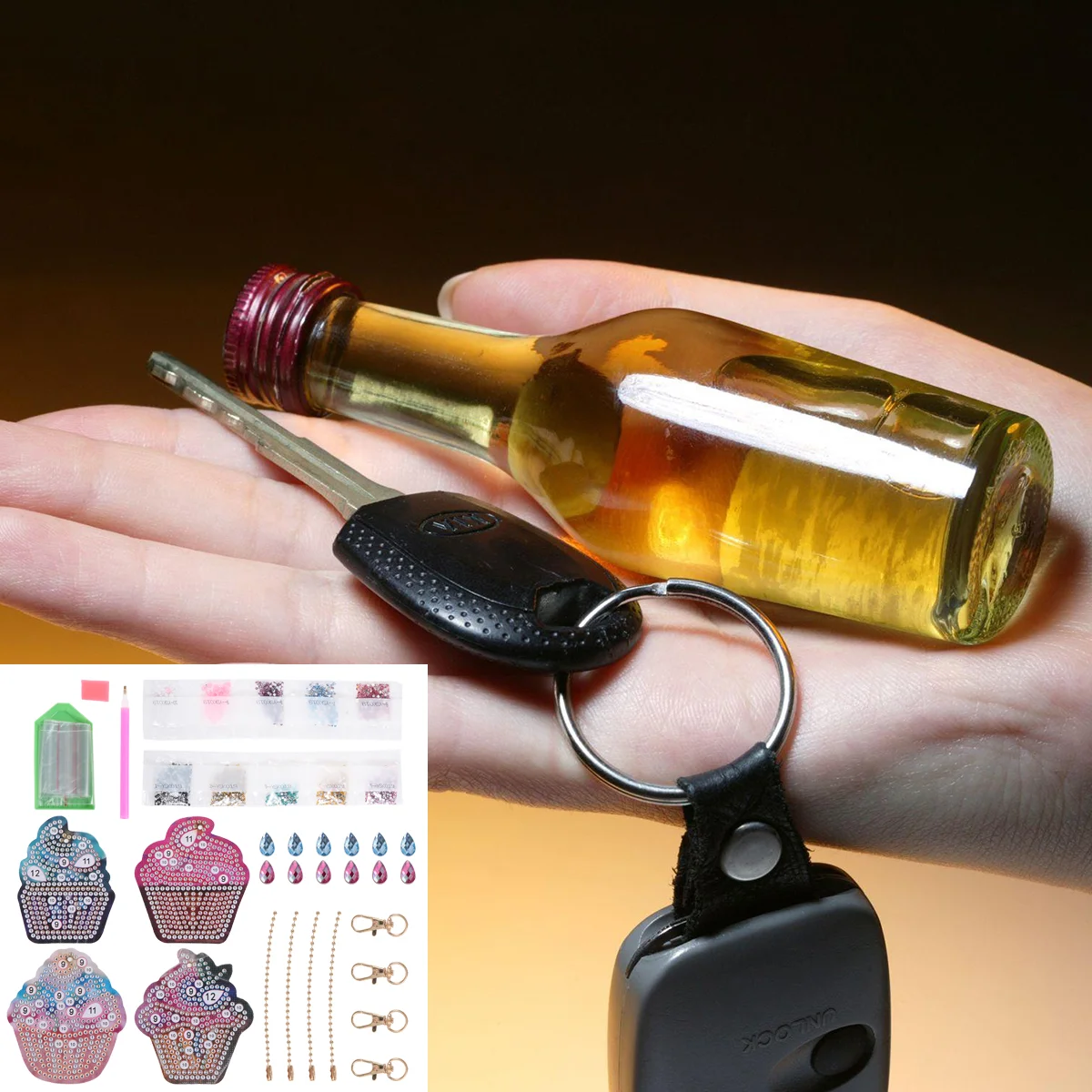 

1 Set of DIY Profiled Beads Painting Keychain with Four Different Style