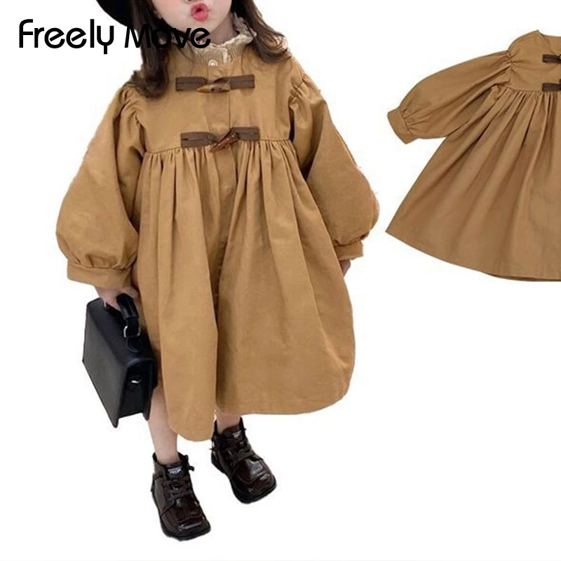 Freely Move 2022 Toddler Girls Clothes Autumn Spring Long Sleeve Fashion Trench Coats Thicken Cute Bow Children's Fashion Jacket