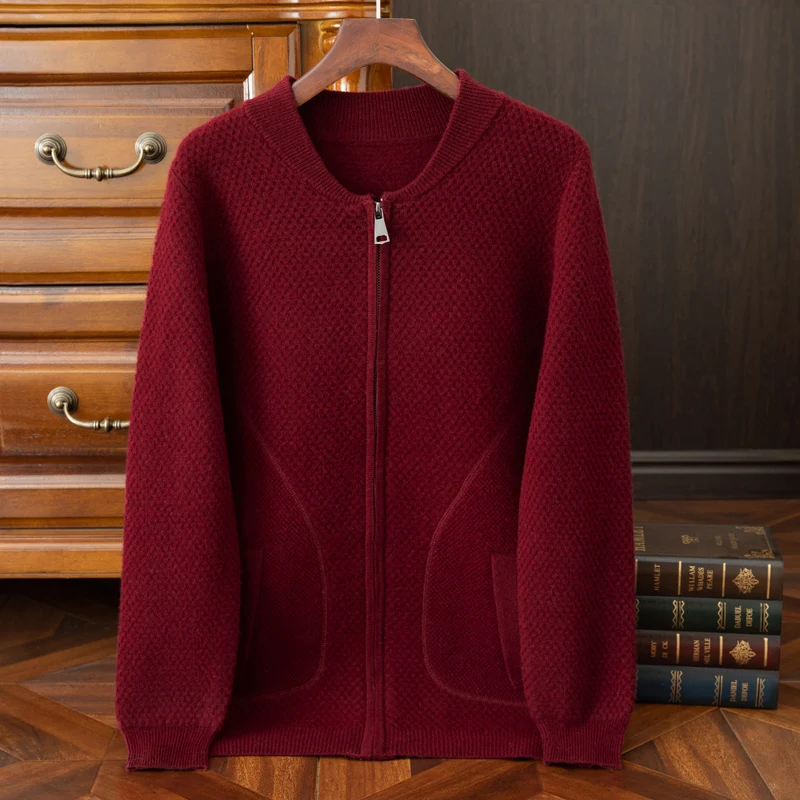 Осенне-зимний мужской кардиган свитер однотонный вязаный повседневный деловой