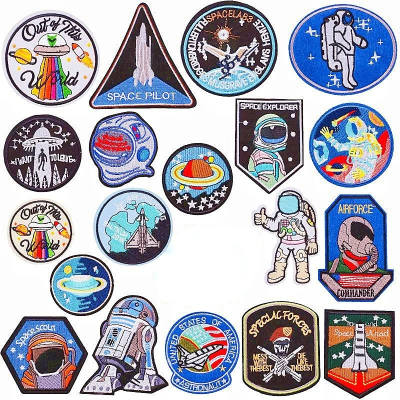 

1 Pcs Space Embroidery Cloth Sticker UFO Rocket Astronaut Patch Cloth Stripes Sticker Clothing Hat Badges Lron on Cloth Patches