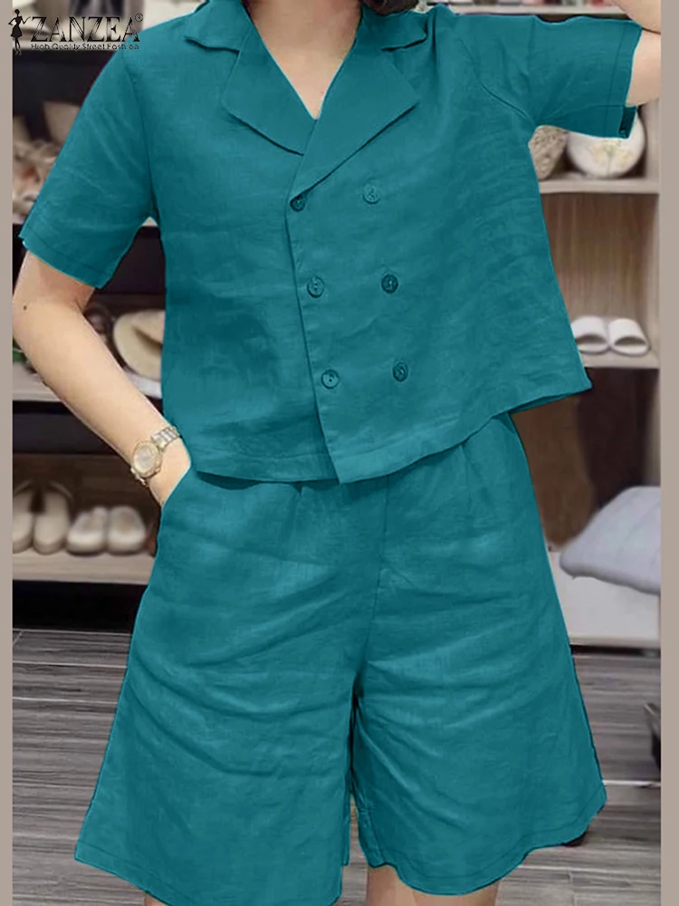 ZANZEA элегантные летние костюмы 2024 хлопковые свободные повседневные однотонные