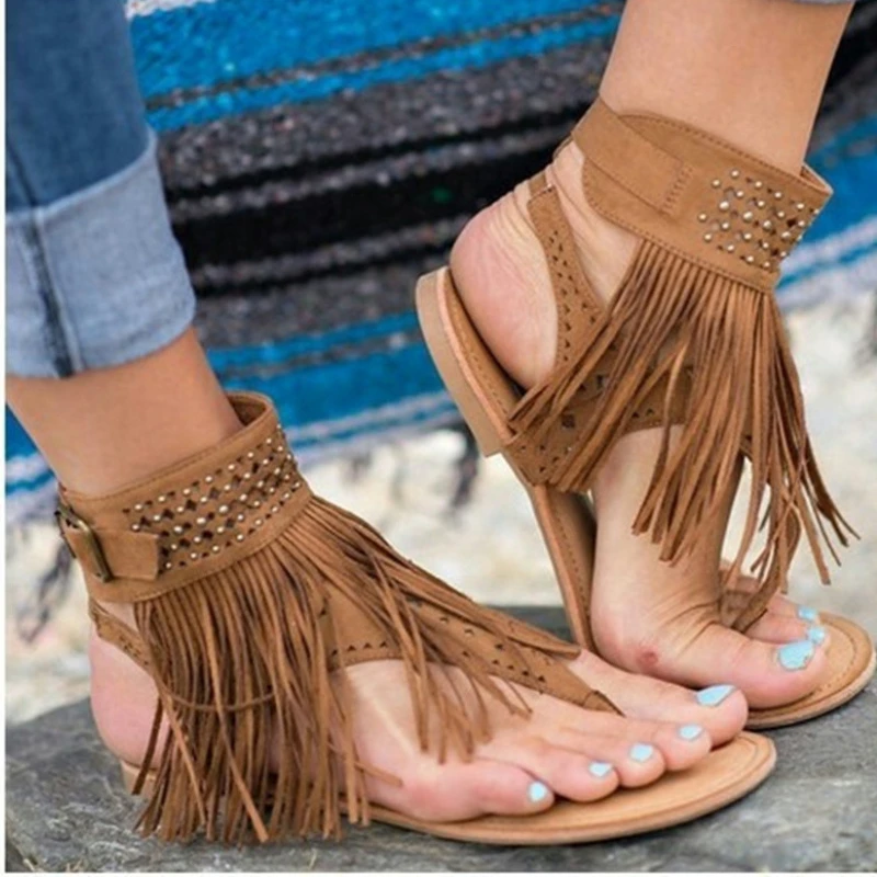 

Women's Retro Sandals Gladiator Ladies Clip Toe Vintage Shoes Casual Tassel Rome Fashion Summer Woman Shoes Female Sandalias