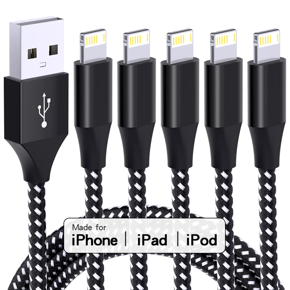5 шт. 3 фута/6 6 фута/10 футов-USB A к Lightning кабель для iPhone 14 13 12 11 X XS XR Pro Max быстрой зарядки