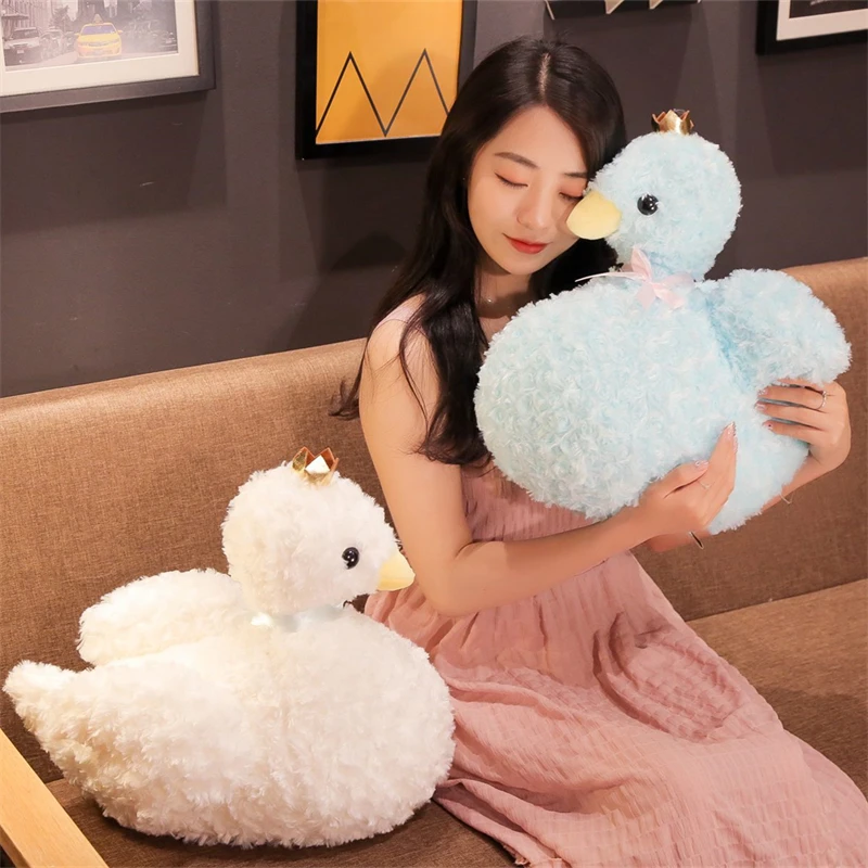 

30/40cm Fluffy Swan With Crown Plush Toy Stuffed Soft Animal Doll For Girlfriend Dream Valentine's Gift For Kid Birthday Present