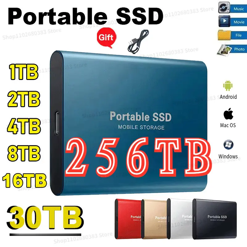 

M.2 SSD 128TB Flash hard Drive External Type-C High Speed 2TB 4TB 8TB 16TB 32TB SSD Storage Portable HD Hard Disk For Laptop PS4