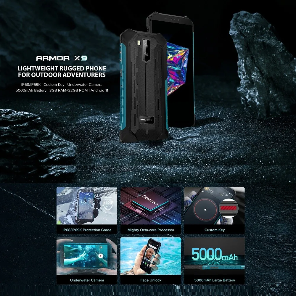 Смартфон Ulefone Armor X9 защищенный водонепроницаемый 5 дюйма 3 + 32 ГБ IP68 NFC 4G LTE - купить