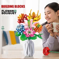 building blocks flowers bouquets bonsai ornaments roses lilies immortal assembly bricks childrens toys girls gifts