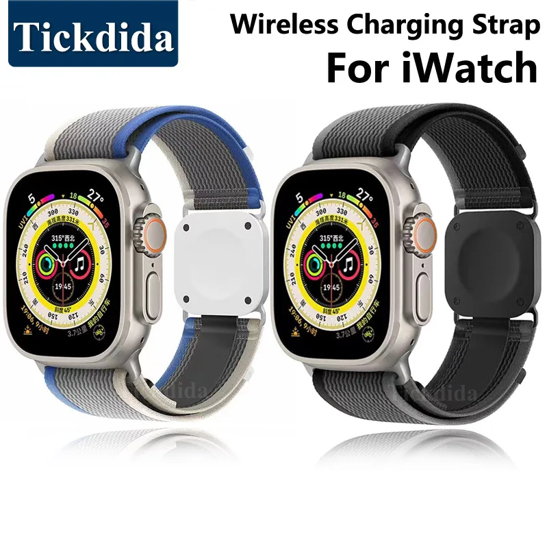 Nylon Strap + Wireless Charging for Apple Watch Band Series 8 7 6 5 3 Se Watch Bracelet for IWatch Ultra 49mm 44mm 45mm 41 Strap