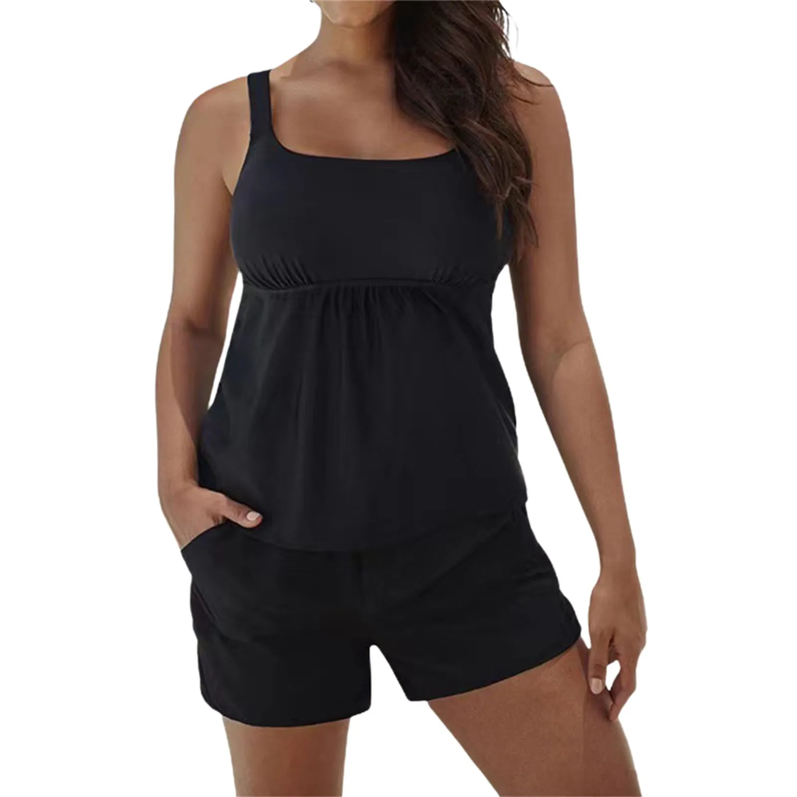 

Раздельный купальник, черный комплект, консервативный раздельный купальник на плоской резинке, Модный женский купальный костюм для отдыха и спорта, Раздельный купальник, бикини