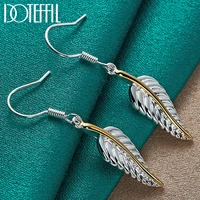 doteffil 925 sterling silver feather drop earrings charm women jewelry fashion wedding engagement party gift