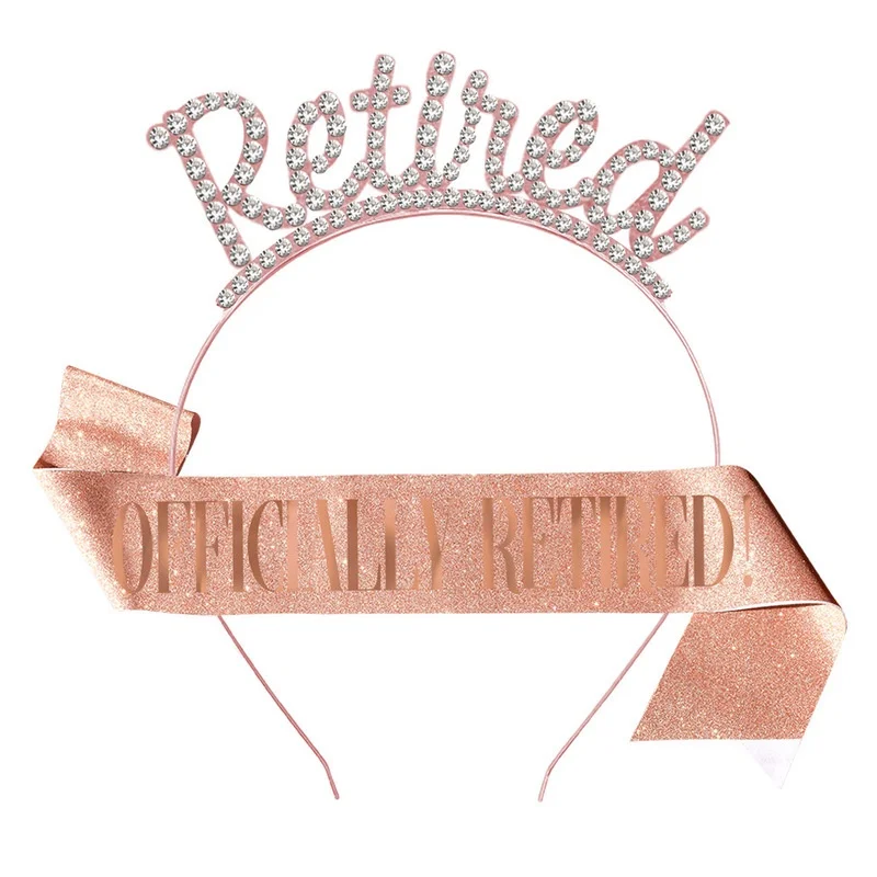 

New Retirement Party Props Alloy Headband Shoulder Strap Set Letter Shoulder Strap Retirement Etiquette with Rose Gold Crown