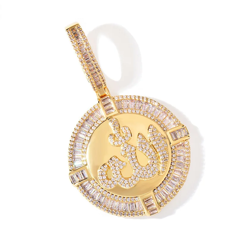 Хип-хоп 3A + CZ Stone Paved Bling Iced Out Мусульманский Аллах Круглый кулон ожерелье для мужчин