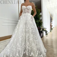 chenxiao white sweetheart prom dress sleeveless lace appliques a line spagetti straps sexy a line long evening dress plus size
