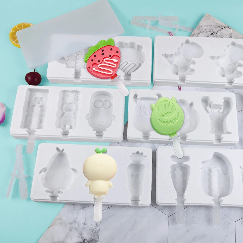 

Household Food Grade Silicone Ice Cream Mold With Stick Popsicle Mousse DIY Homemade Cubes Cartoon Cute Image Home Kitchen Tools