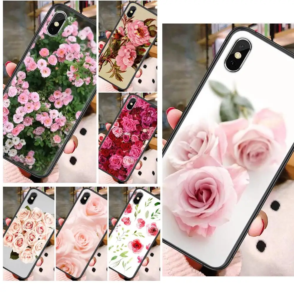 

For iPhone 13 12 11 Pro Max 6 X 8 6S 7 Plus XS XR Mini 5S SE 7P 6P Black Bumper Pretty Prime Pink Roses Soldes