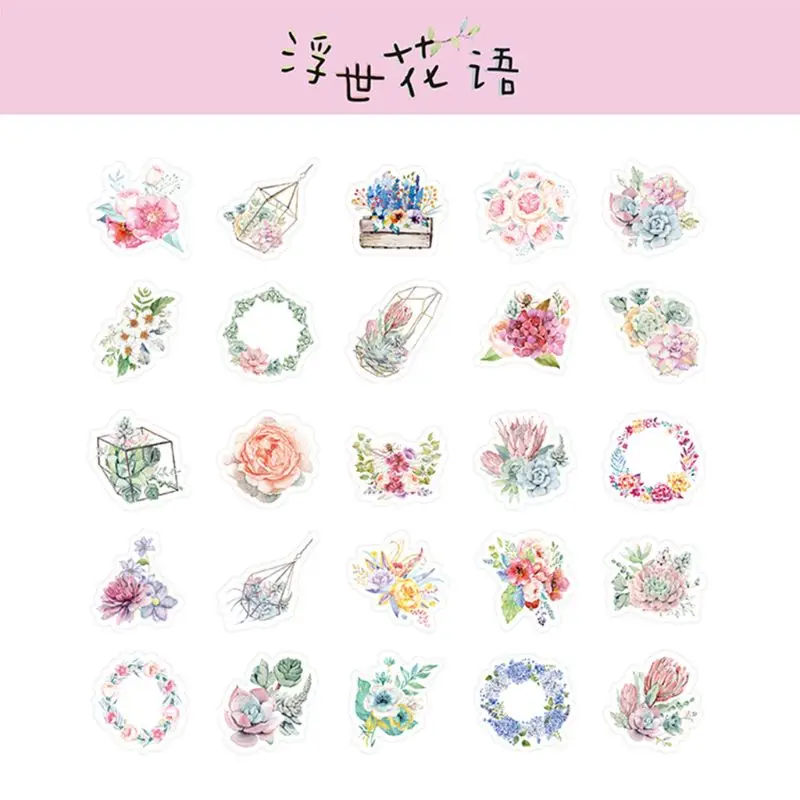 

46Pcs/box Japanese Journal Paper Diary Flower Stickers Decorative Scrapbooking Stationery School Supplies Y98A