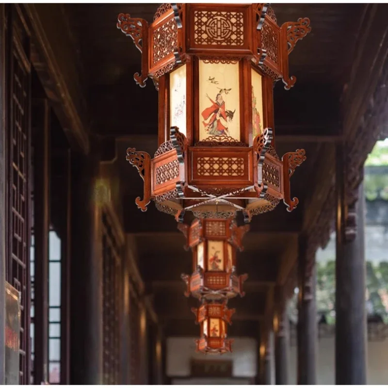 Китайский дворцовый фонарь из цельной древесины с вешалкой лампочка Восемь