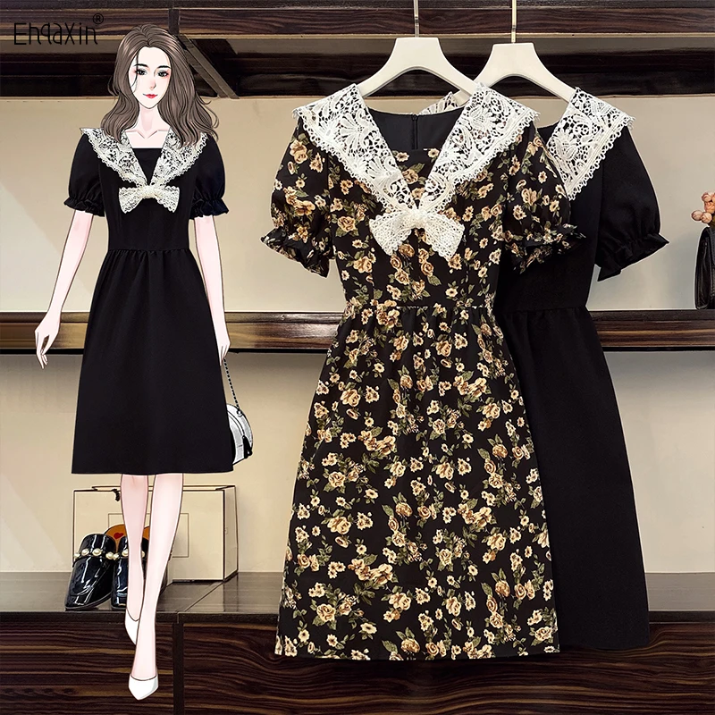 

EHQAXIN 2022 летнее женское платье, модное французское Ретро Кружевное платье с коротким рукавом и кукольным воротником, цветочное ТРАПЕЦИЕВИДНОЕ ПЛАТЬЕ С Высокой Талией, женское платье