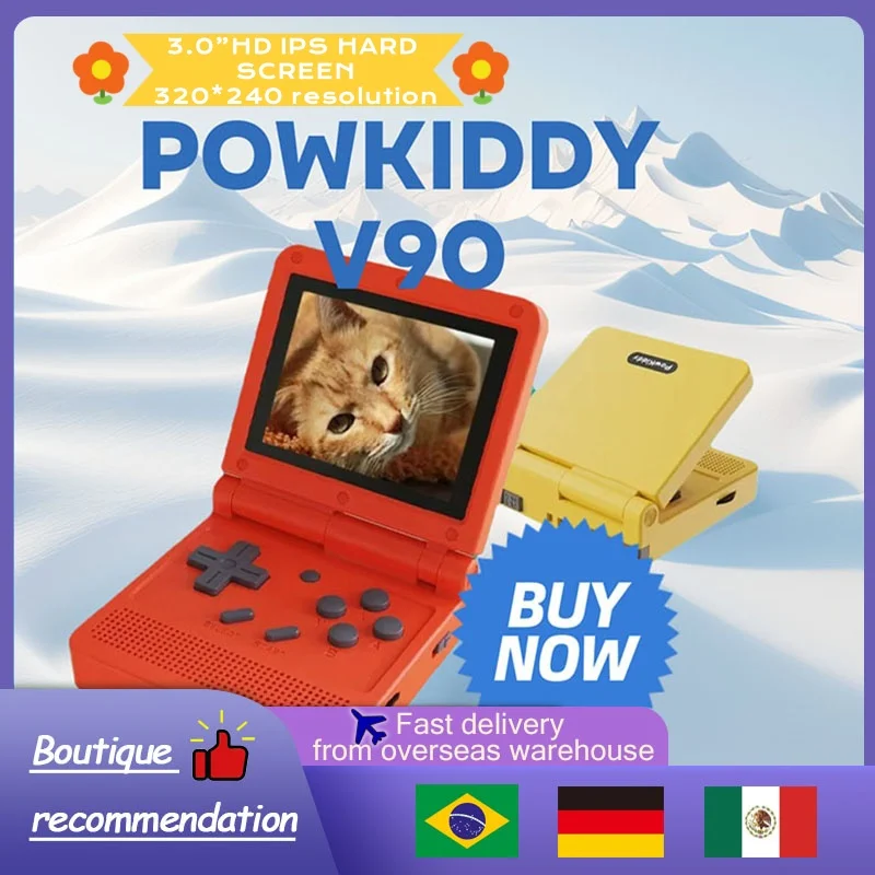 Портативная игровая консоль POWKIDDY V90 3-дюймовый IPS экран 16 симуляторов PS1 детские