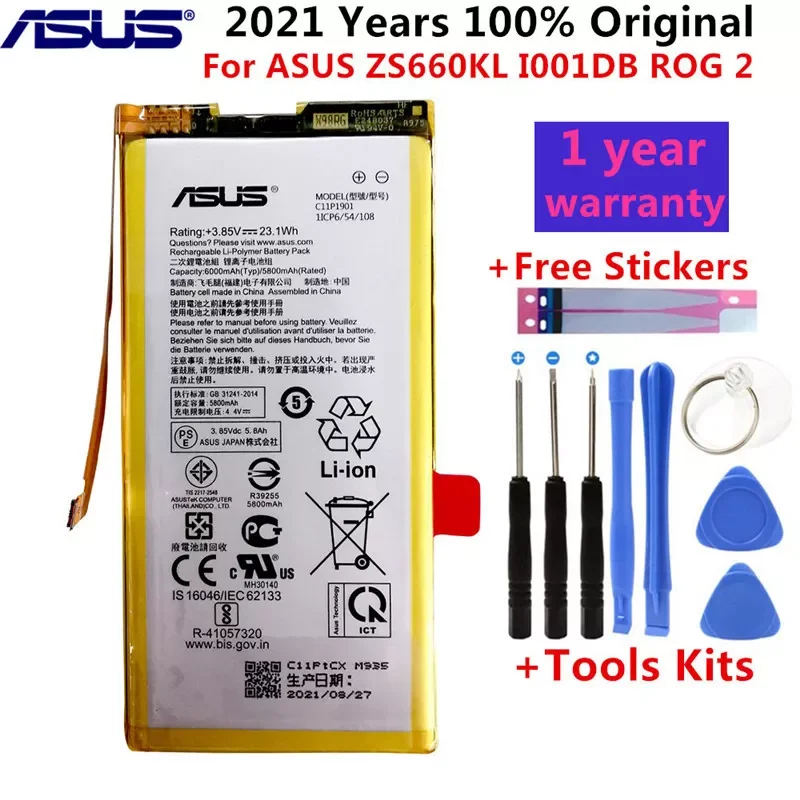 

Original High Capacity C11P1901 ZS660KL I001DB Phone Battery For ASUS 2 Game Phone 6000mAh +Tools