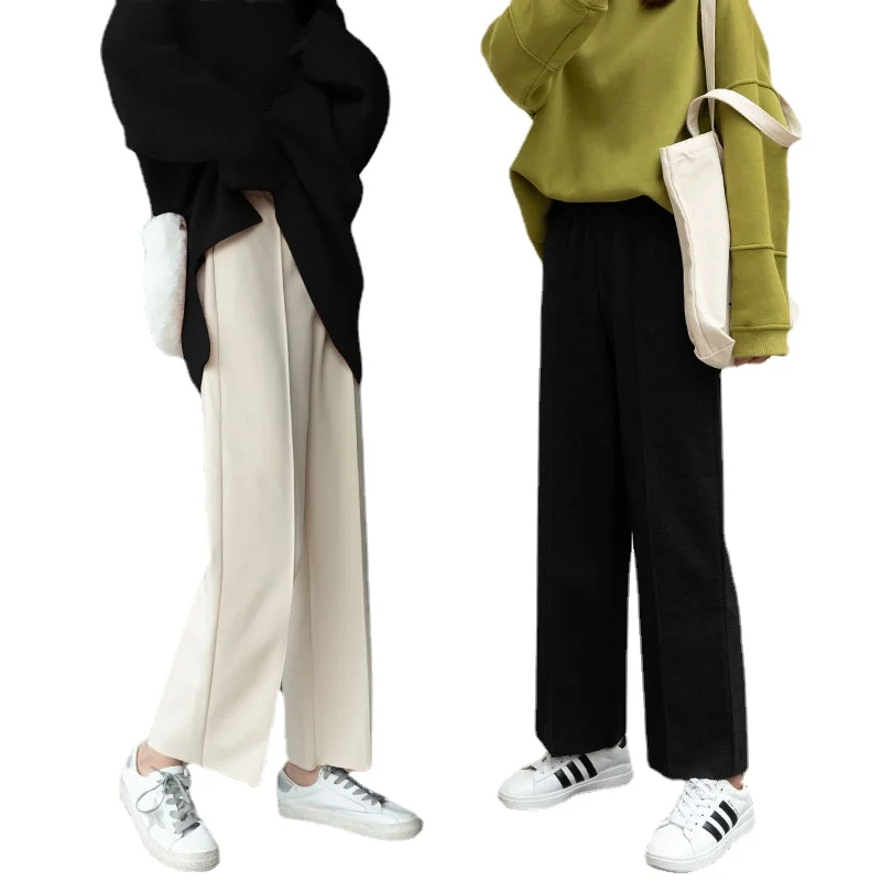 

Women's Pant Woolen Wide-Leg High-waist spring-autumn plus velvet Thicked work Trousers professional formal wear straight Drap