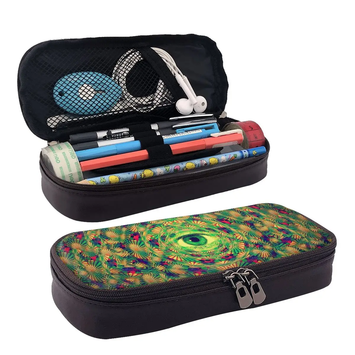 

Devil's Eye Leather Pencil Case Zipper Pencil Box Stationery Pen Pouch for Boys Girls School Students Work Office