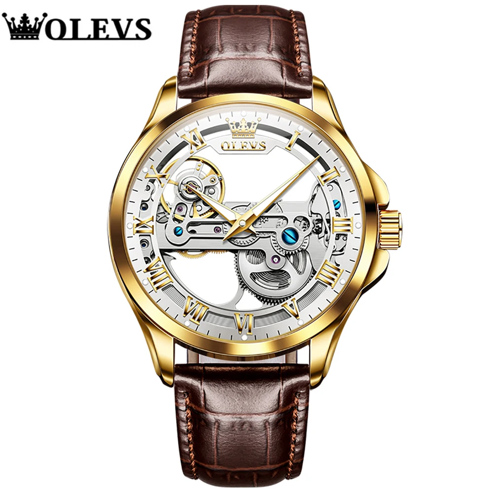 

Мужские Водонепроницаемые механические наручные часы с кожаным ремешком