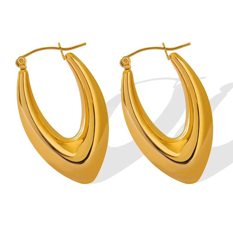 

New Trendy Stainless Steel Jewelry Party Girls Geometric 18K Gold Plated U Shaped Chunky Earrings For Women