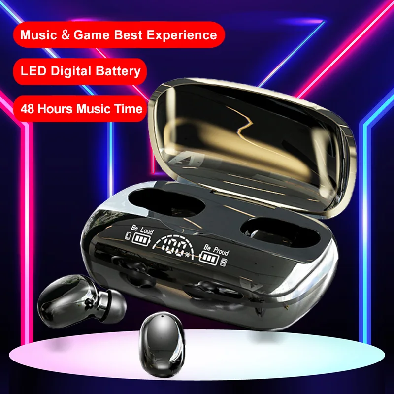 

KLUZOY Wireless Earphones Digital Battery Charging Case Bluetooth Headphone Noise Cancelling Mini Earbud Waterproof TWS Headset