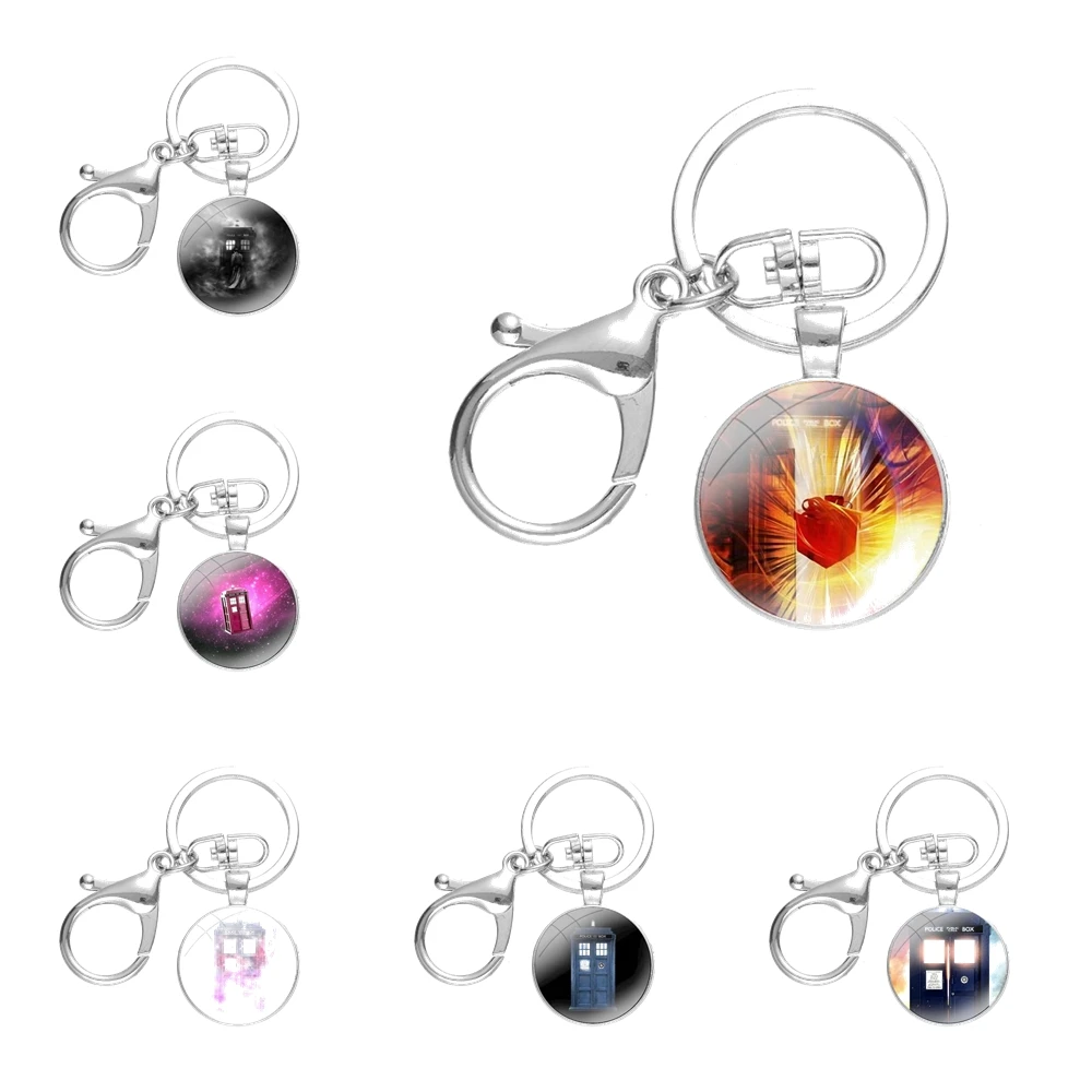 Tardis Keychains Handmade Glass Cabochon Alloys Key Rings Pendants Car Key Chains Trinkets Gift Cute Decor Design