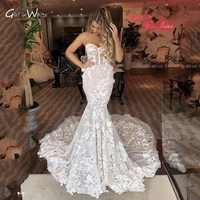 gorgeous mermaid vestido de novia lace embroidery mermaid wedding dresses full body lace sweep train mermaid bridal wedding gown