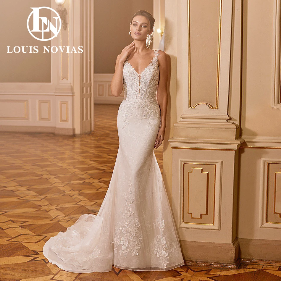 

Женское свадебное платье с юбкой-годе LOUIS NOVIAS, белое платье на тонких бретельках с вышивкой в виде сердечек, для невесты, 2023