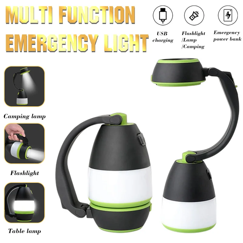 

3 In1 Multi-function Camping Light Tent Lamp LED Rechargeable Emergency Flashlight Indoor Table Desk Lamp Outdoor Hiking Light
